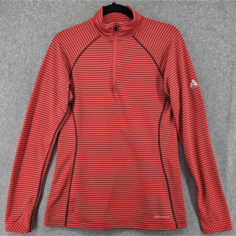 Eddie‎ Bauer First Ascent 1/4 Zip Pullover Top Women's M Orange Stripe FreeHeat